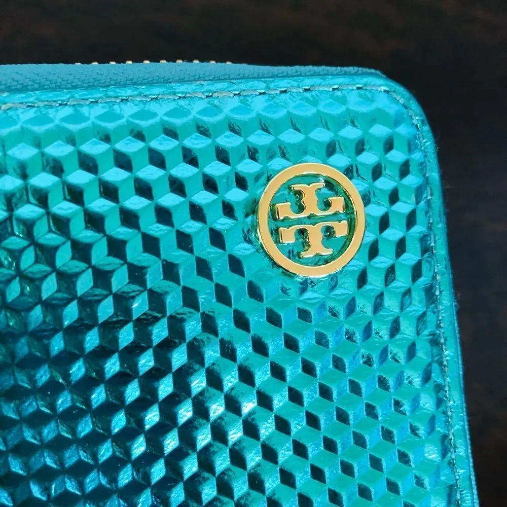 Tory Burch Metallic Blue Wristlet Wallet
